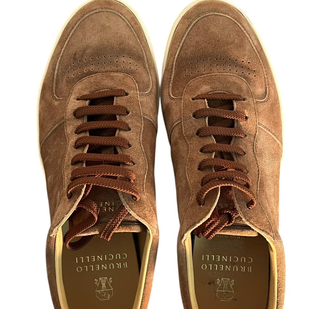 BROWN SUEDE BRUNELLO CUCINELLI DESIGNER SNEAKERS MENS SIZE 42 - Picture 2 of 5